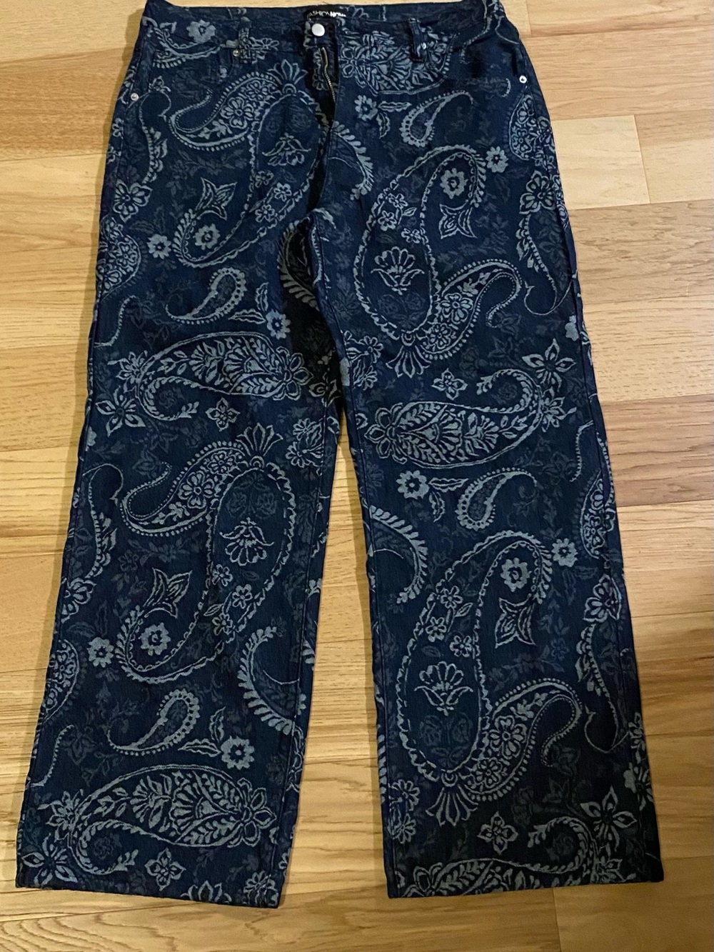 Women’s Fashion Nova Paisley Wide-Leg Jeans Size 13 NWOT